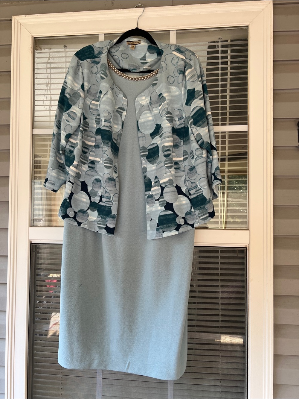 Light Blue Pencil Skirt with Coordinating Printed Jacket